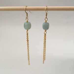 Amazonite Blue On Gold Chain Earrings (#1775)